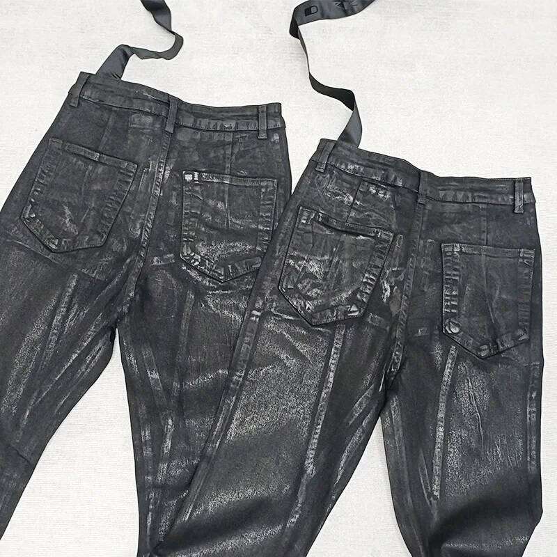 RO Style Pants Men's Handmade Brushed Pentagram Wax Surface Coating Horn High Elasticity Jeans Pant Dark H260206