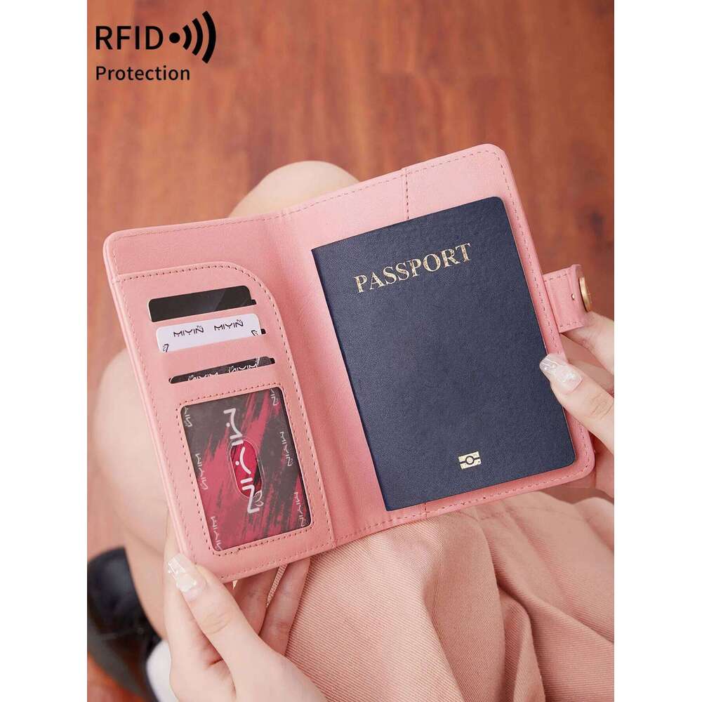 RFID shielded passport solid color PU leather credit card wallet multifunctional portable airplane pattern ticket holder Y260206