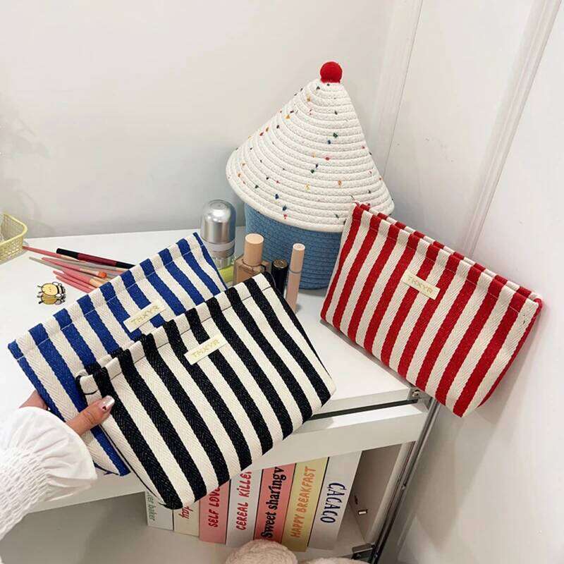 Vertical Stripe Waterproof Women's Cosmetic , Small Bag Storage Makeup Case,Travelling Bags For Ladies,Pencil Y260206