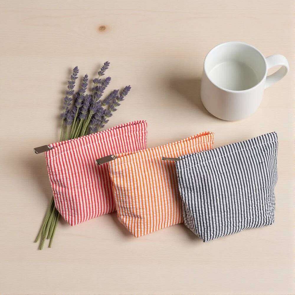 Vertical Striped Storage Make Up Ladies Trendy Small Cosmetic Bags for Women Lady with Zipper Portable Travel Organizer Bag Y260206