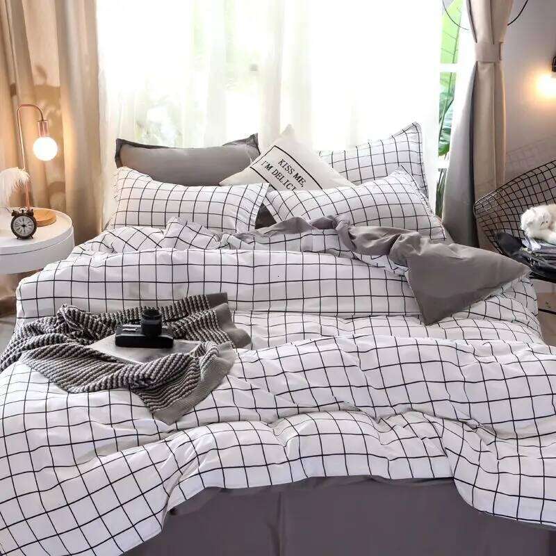 Checkerboard Bedding Set No Comforter Quilt Duvet Cover Pillowcase Flat Sheet Single Queen Size Polyester Bedclothes XJ260206