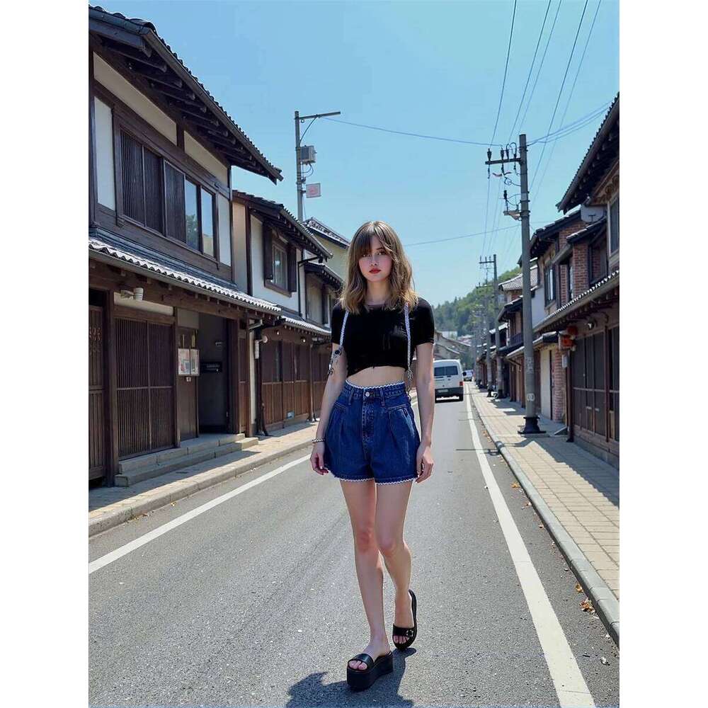 Dark Blue Womens Harajuku Y2k Denim Shorts Gyaru Low Rise Jean Slim Fit Hipster Japanese Trendy Fashion Summer XJ260206