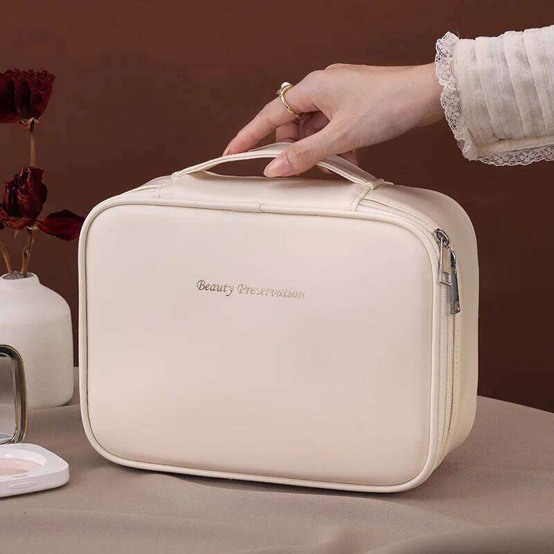 Wholesale PU Large Capacity Tote Makeup Travel Organizer Tolietry Cosmetic Storage Bag Women Double Layer Pouch Y260206