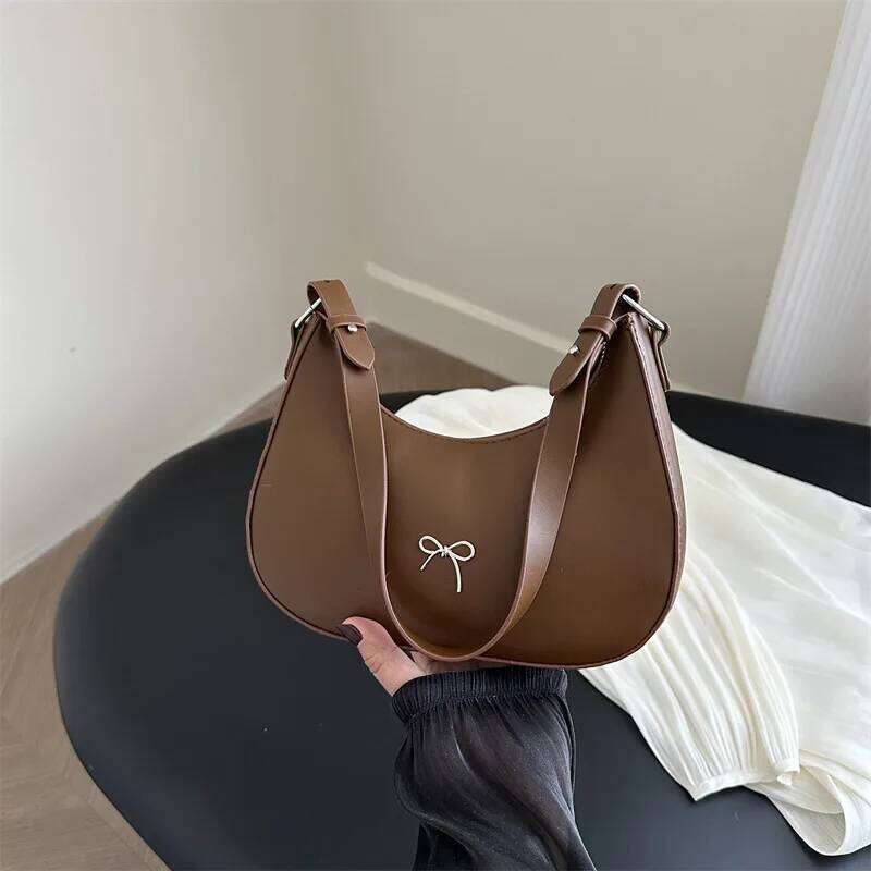 Bowknot Armpit Korean Underarm Luxury PU Leather Y2K Handbag Girls Shoulder Bag Clutch Purse Bolsa Feminina 2026 Y260205