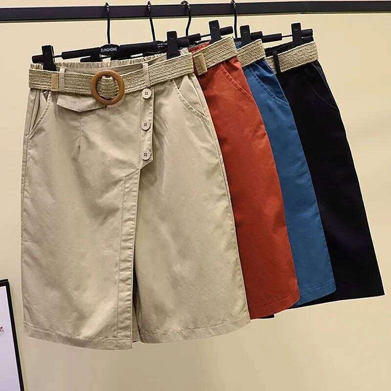 Pants Skirt for Women Shorts Summer Wide Leg Blue High Waist Straight-legged Pockets Woman Short Black Korean Fashion Culotte XJ260206