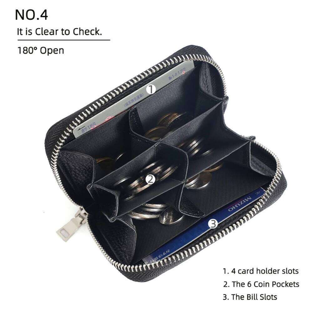 Genuine Leather Coin RFID Blocking Short Wallet for Men Women Zipper Anti theft Wallets Lychee Pattern Purse Money Bag Y260206