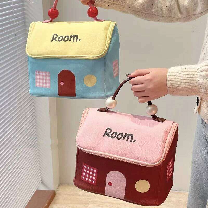 Cute Macaron House Women Tote Cosmetic Large Capacity Makeup Toiletry Storage Pouch Portable Kawaii Girls Clutch Bag Gift Y260206