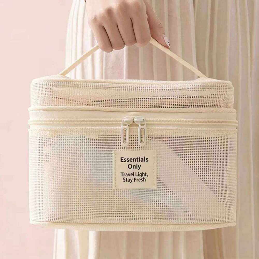 Travel Mesh Wash Storage Bag Makeup Organizer Cosmetics Make Up Skincare Box Plastic Container Handbag For Women Men Bathroom Y260206