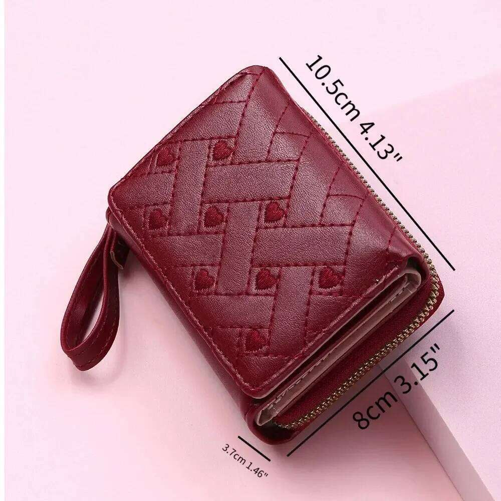Zipper Buckle Large Capacity Card Bag Versatile Fashion Simple Women's Short Embroidered Love Zero Wallet Y260206
