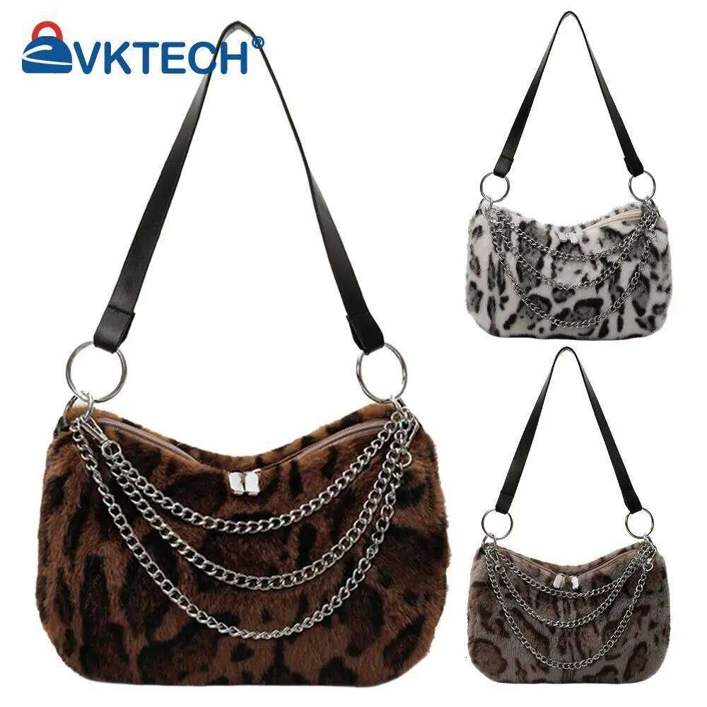 Plush Leopard Crossbody with Chain Underarm Soft Commuter Bag for Women Work Shopping Travel Daily Z260207 - view 7