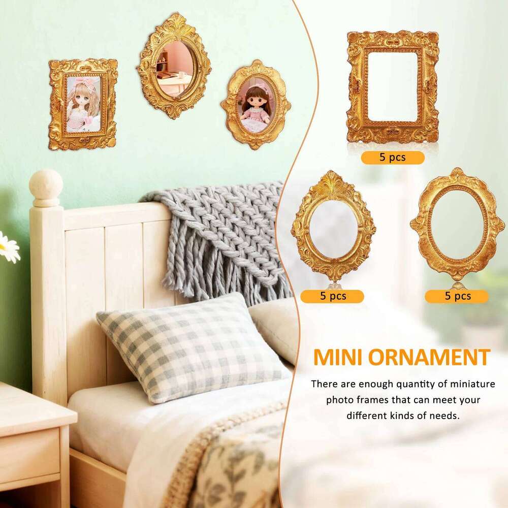 15 Pcs Photo Frame Picture Resin Gold Frames Props Charm Jewelry Retro Micro Landscape Mini House Decor S260205