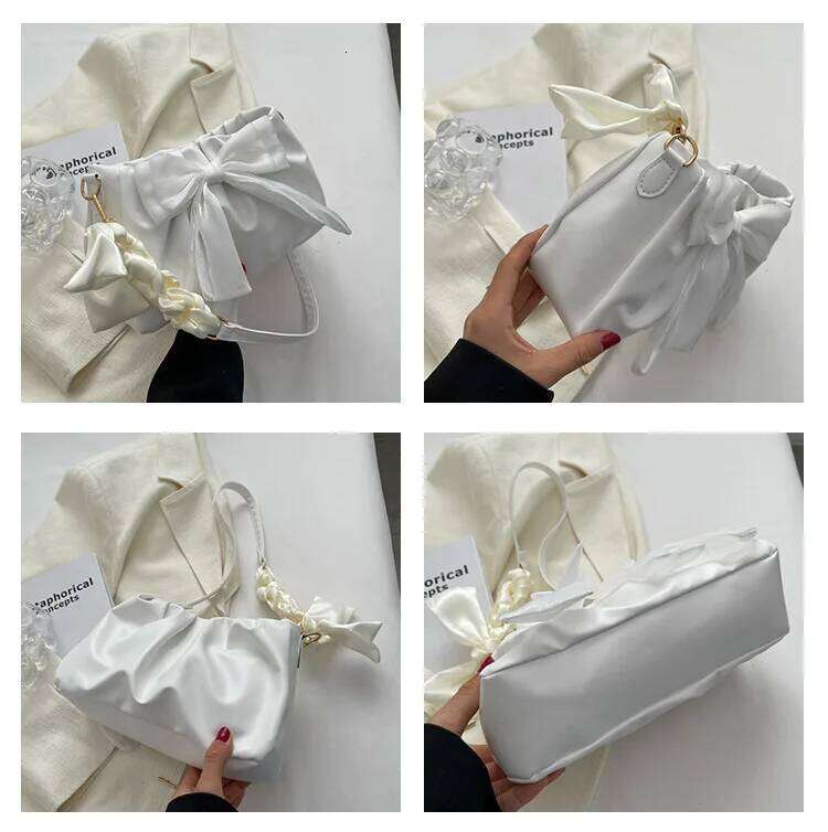 Lovely Bow Handbags Girls Ladies Fashion Pleated Shoulder Bags for Women Simple Design Female Underarm Bag Casual Tote Purse Z260207 - view 6