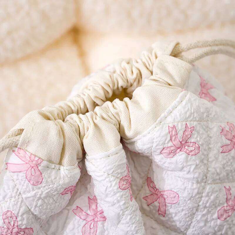 Storage Organizer Floral Bow Cotton Makeup Flower Printed Pouch Large Travel Cosmetic Make Up Bag Y260206