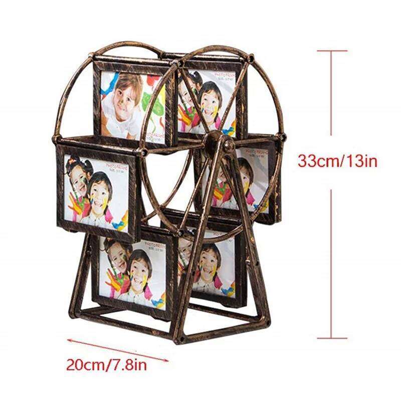 AB47-Retro Vintage Rotating Ferris Wheel Picture Frame, Personalized Family Frame Shows For 12 Photo Home Decor S260205