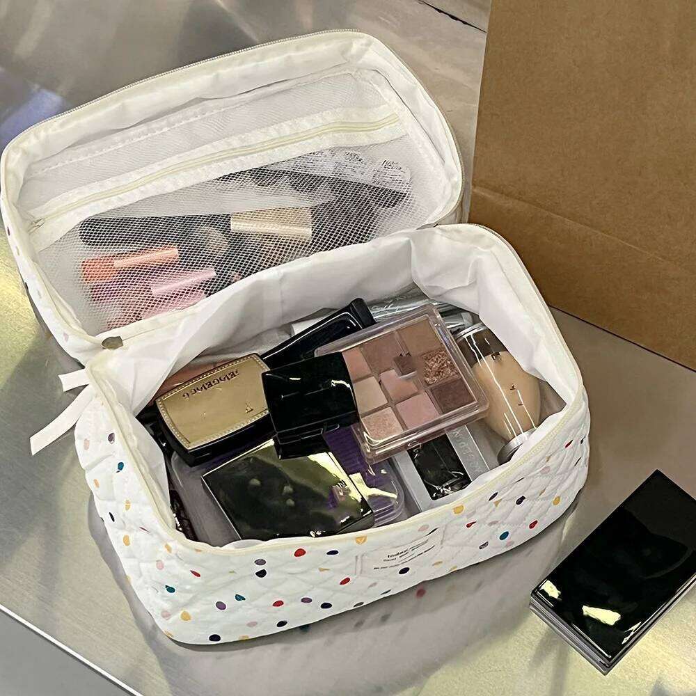 Women Colorful Dots Tote Makeup Storage Portable Travel Organizer Cosmetic Quilted Bag Handbag Ladies Pouch For Lipsticks Y260206