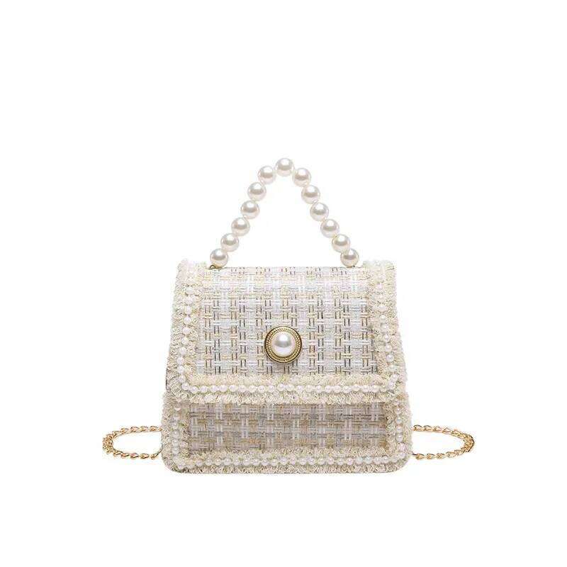 Elegant Beading Chain Ladies Handbags Fashion Plaid Women's Shoulder Bags Small Square Crossbody Bag Simple Female Tote Purse Y260205