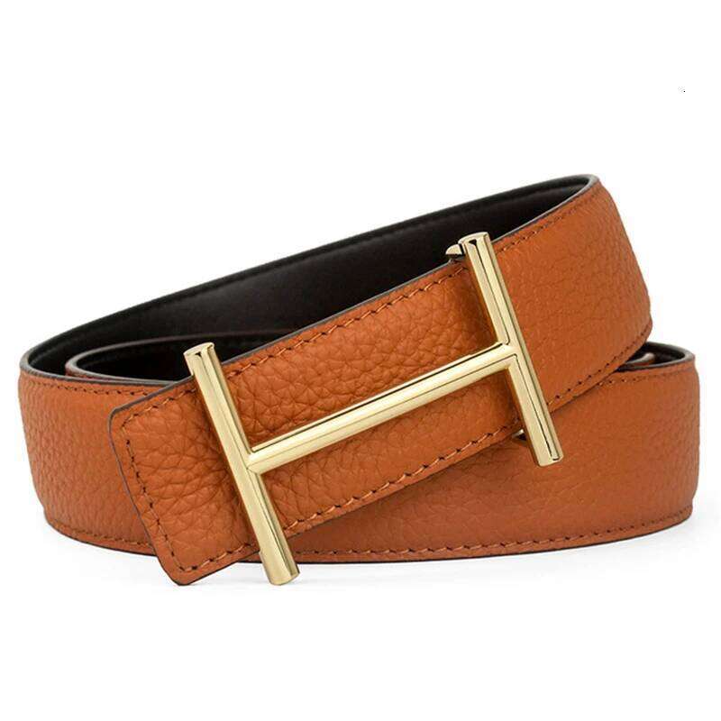 Width 3.4Cm Genuine Leather Business Cowboy Waistband Men Fashion Litchi Stria Buckle Belts,With Letter "H",Women&Mens Belt