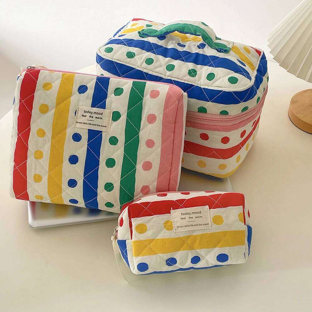 Fashion Portable Women Rainbow Quilted Travel Tote Cosmetic Toilet Storage Bag Makeup Orgainzer Pouch Cute Handbag For Girls Y260206