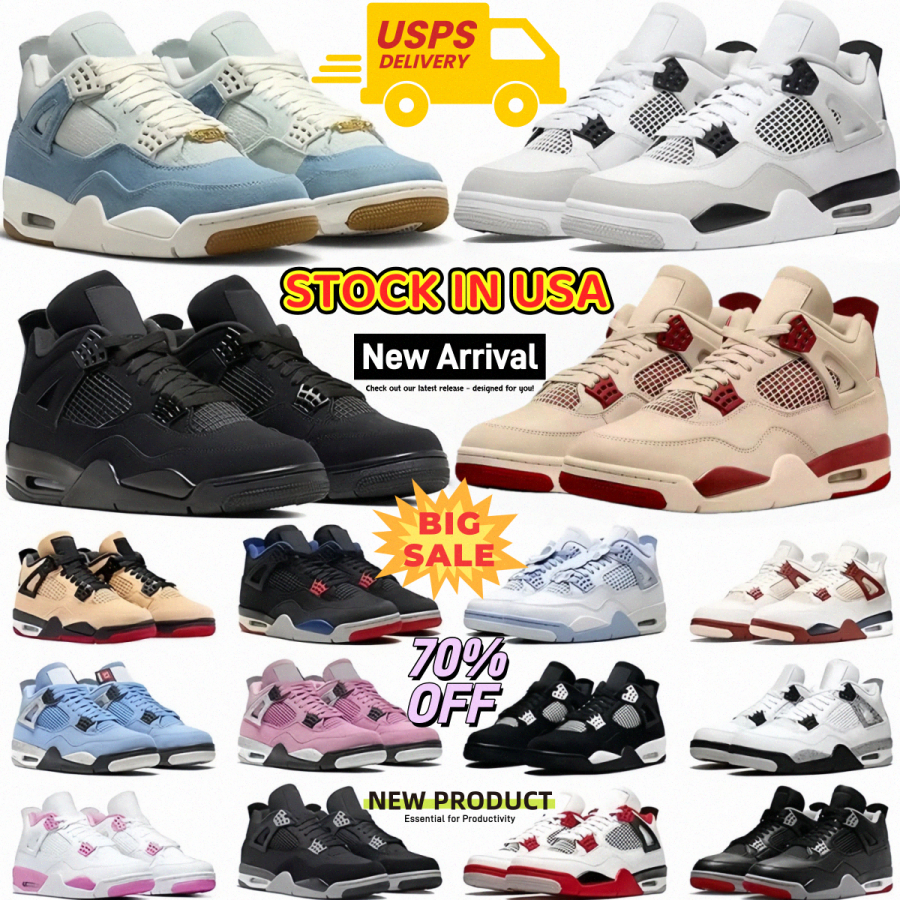 With Box 4s Basketball Shoes Laker Imperial Purple Thunder Red Black Cat 2025 Flight Club RM Pale Ivory Bred Fire Red White Cement Military Blue Sail Sneakers Trainers