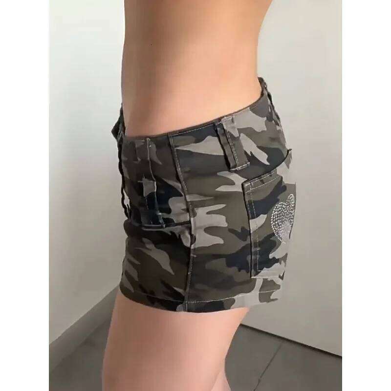 y2k camouflage denim female spice girl slim hip hot pants low waist button jean shorts XJ260206