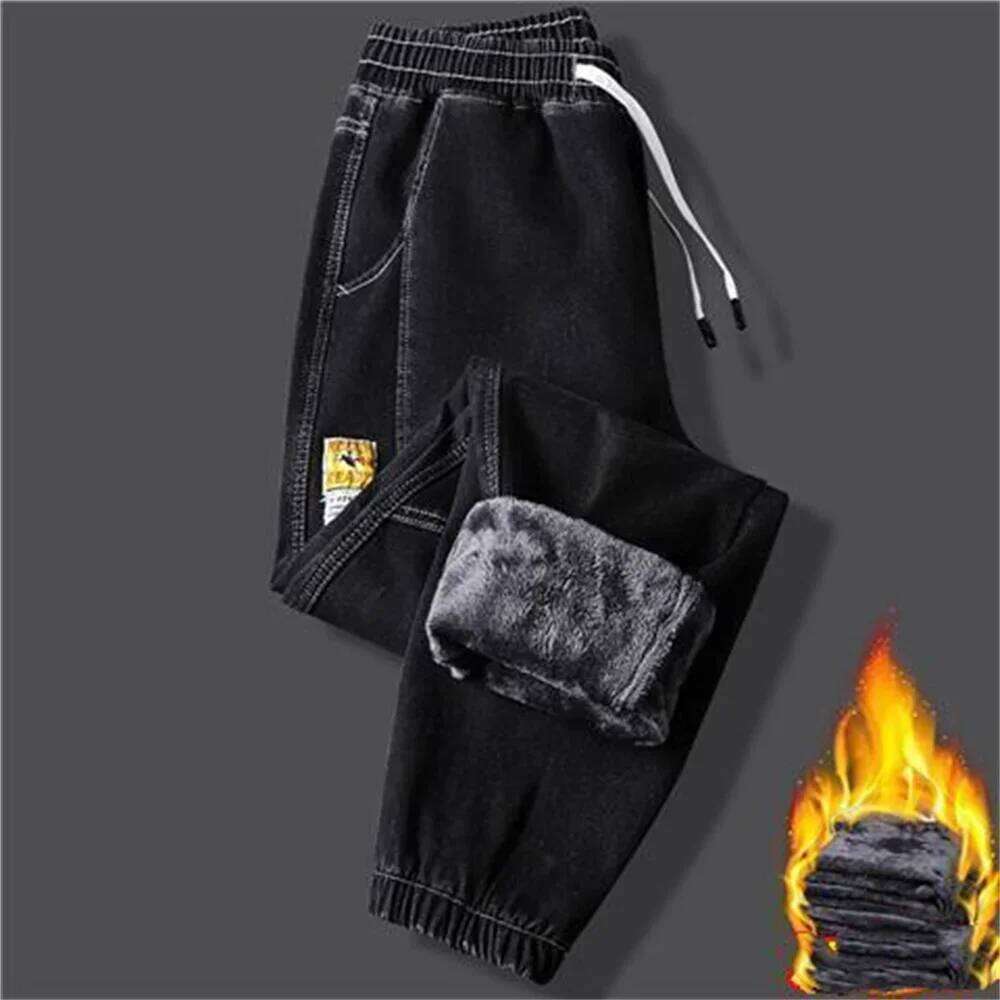 2023New Men's jeans Winter Fleece Jeans Thick Warm Denim Pants Men Streetwear Black Joggers Harem Jean Thermal Trousers X260207 - view 4