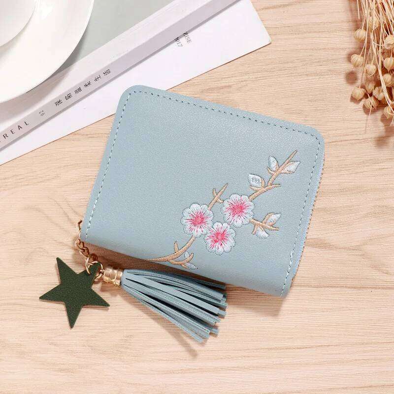 Plum Embroidered Chinese Style Women Short Zipper Ladies Small Clutch Card Holder Female Coin Purse Wallet Monedero Mujer Y260206