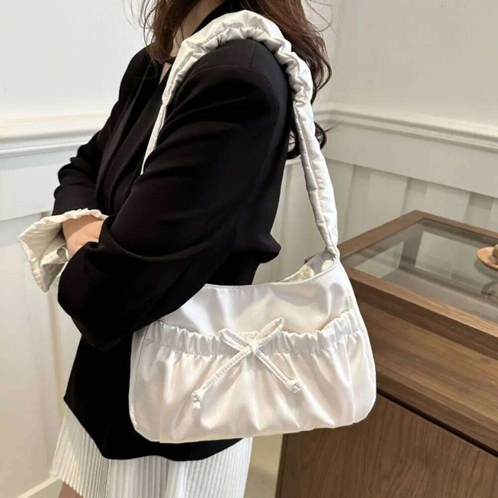 Cool Satin Pleated Hand Bow Korean Style INS Shoulder Luxury Portable Fashion Underarm Bag Outdoor Y260205