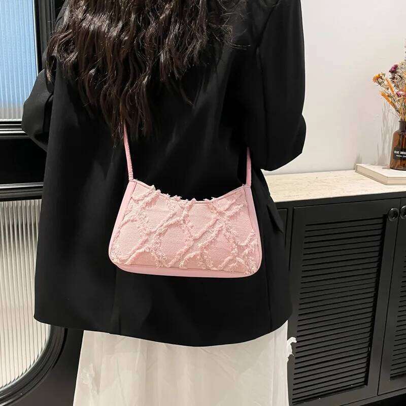 Personality Contrast Underarm New Fashion Ladies Denim Rhombus Mao Shoulder Bag Crossbody Bags for Women Y260205