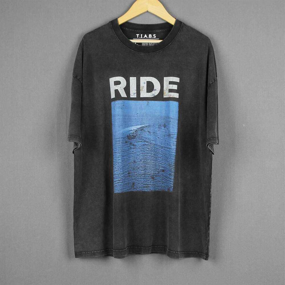Ride T-Shirt Nowhere Indie Rock Band Retro Washed Drop Shoulder Oversized Vintage Clothing Cotton Loose Men's Print Shirts X260207