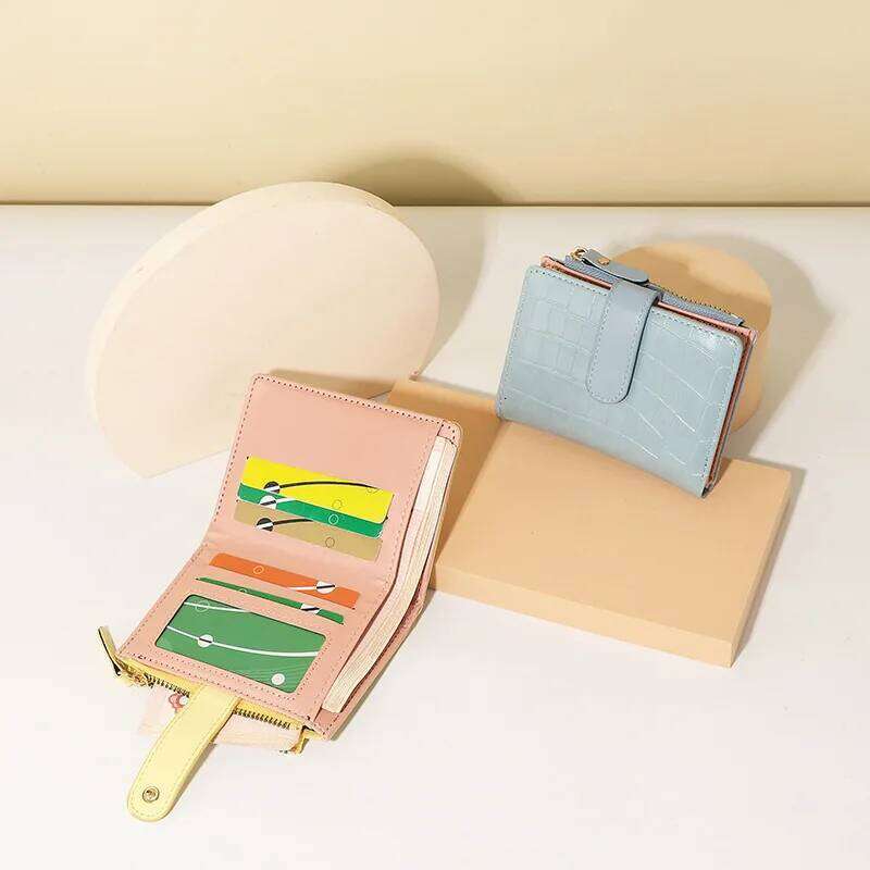 Multi-card Slots Short Wallet Fashion Luxury Leather Solid Color Clutch Crocodile Print Waterproof Card Bag Women Y260206