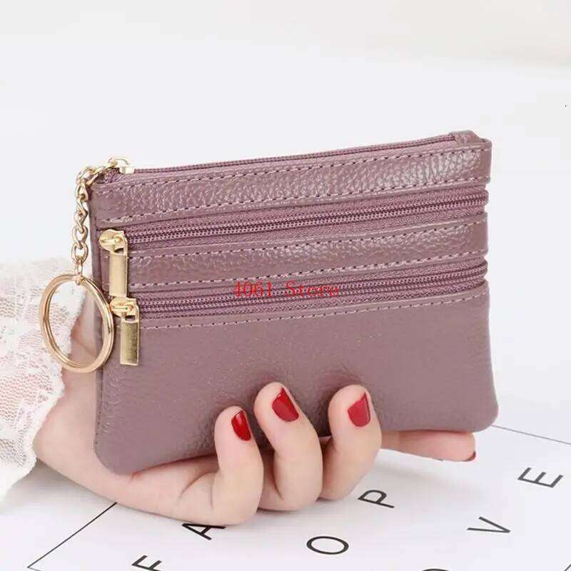 Portable PU Leather Card for Key Ring Wallet Small Coin Purse Zipper Y260206