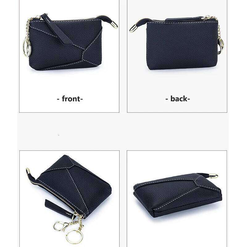Womens Brand Geometric Design Coin Puzzle Money Bag Small Wallet with 2 Keychain Women Genuine Leather Zipper Change Purse Y260206