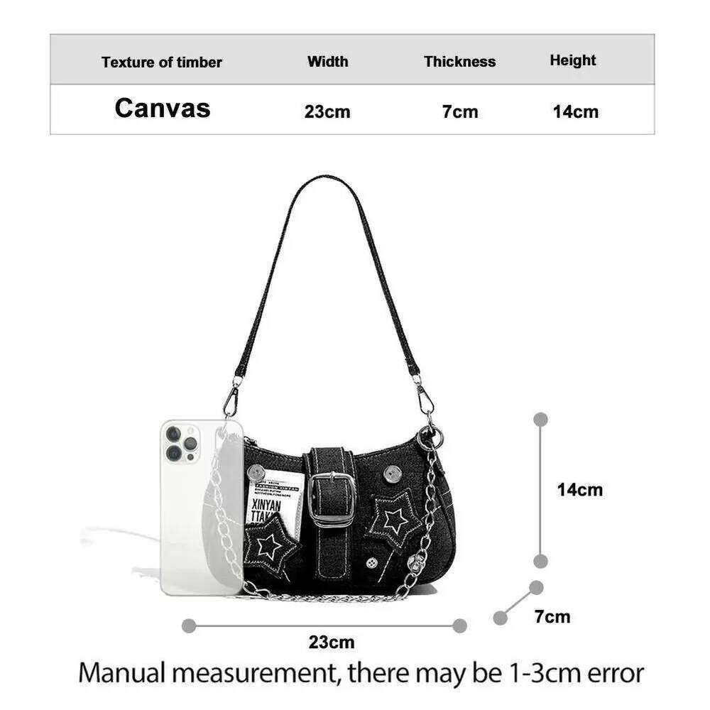 Y2K Star Embroidery Denim Shoulder Millennium Cowboy Underarm Purse, Button Decor Small Crossbody Bag, Cute Canvas Handbag Y260205