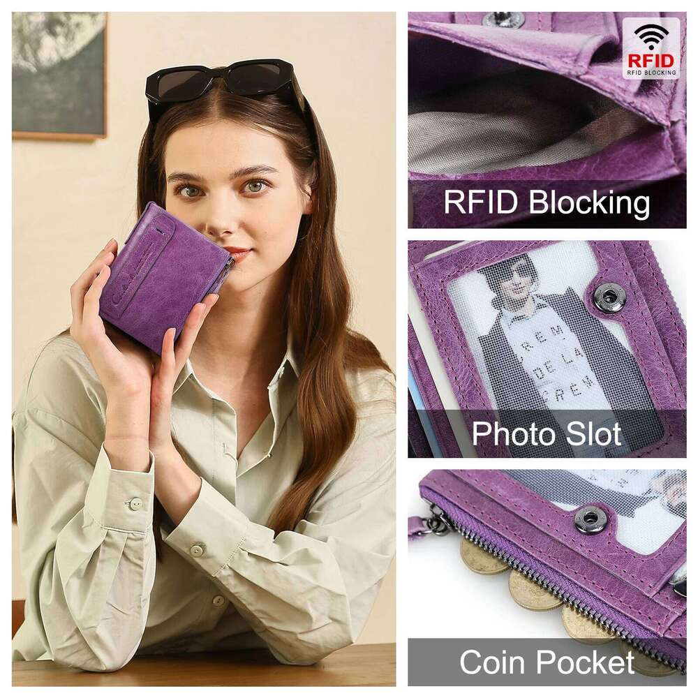 CONTACT'S Genuine Leather Short Wallets for Women Fashion Card Holder Money Clip Coin Purse Men Pocket Mini Wallet Female Girls Y260206