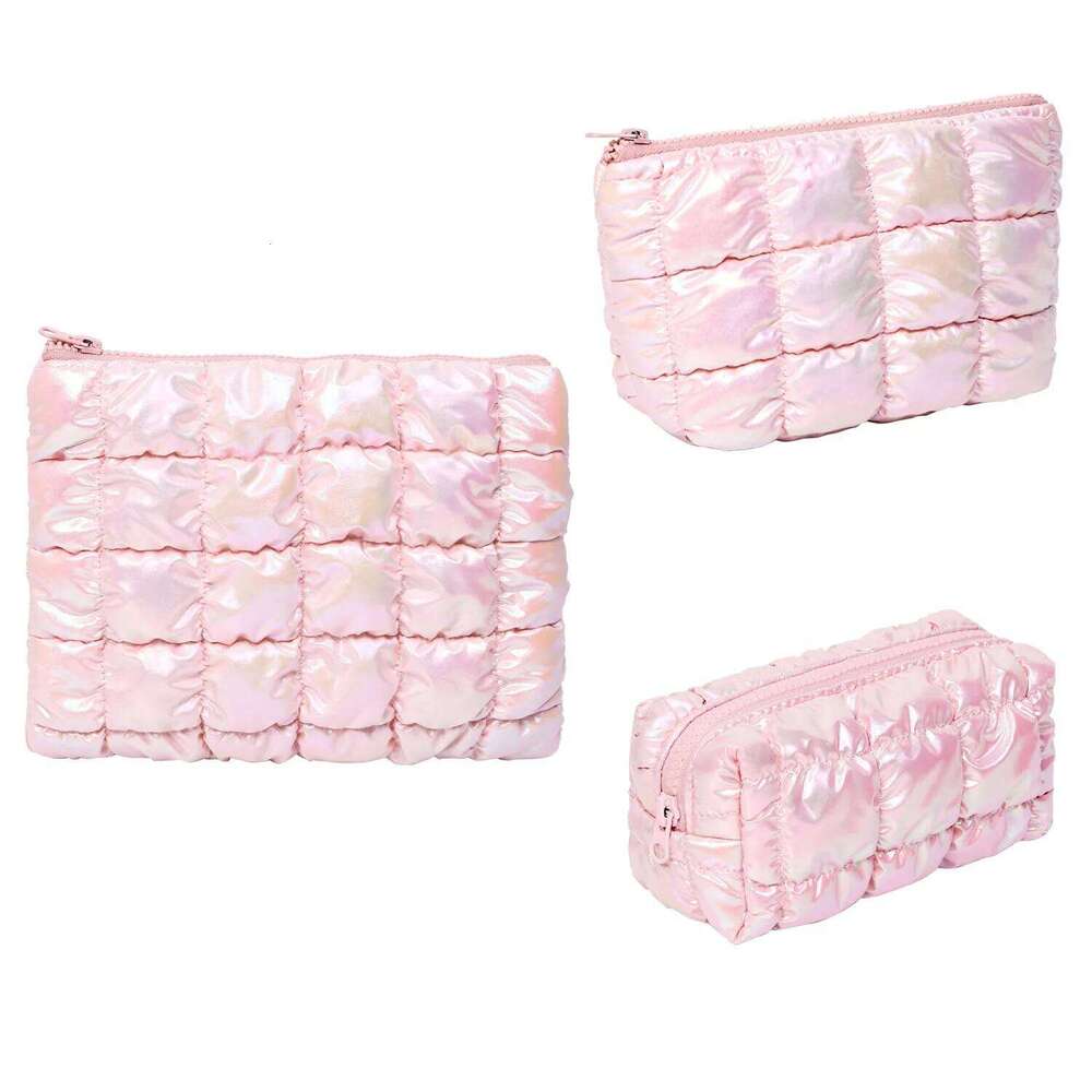 Pink Fashion Women Makeup Storage Handbag Travel Organizer Toiletry Cosmetic Pouch Bubble Grid Ladies Clutch Bag Y260206
