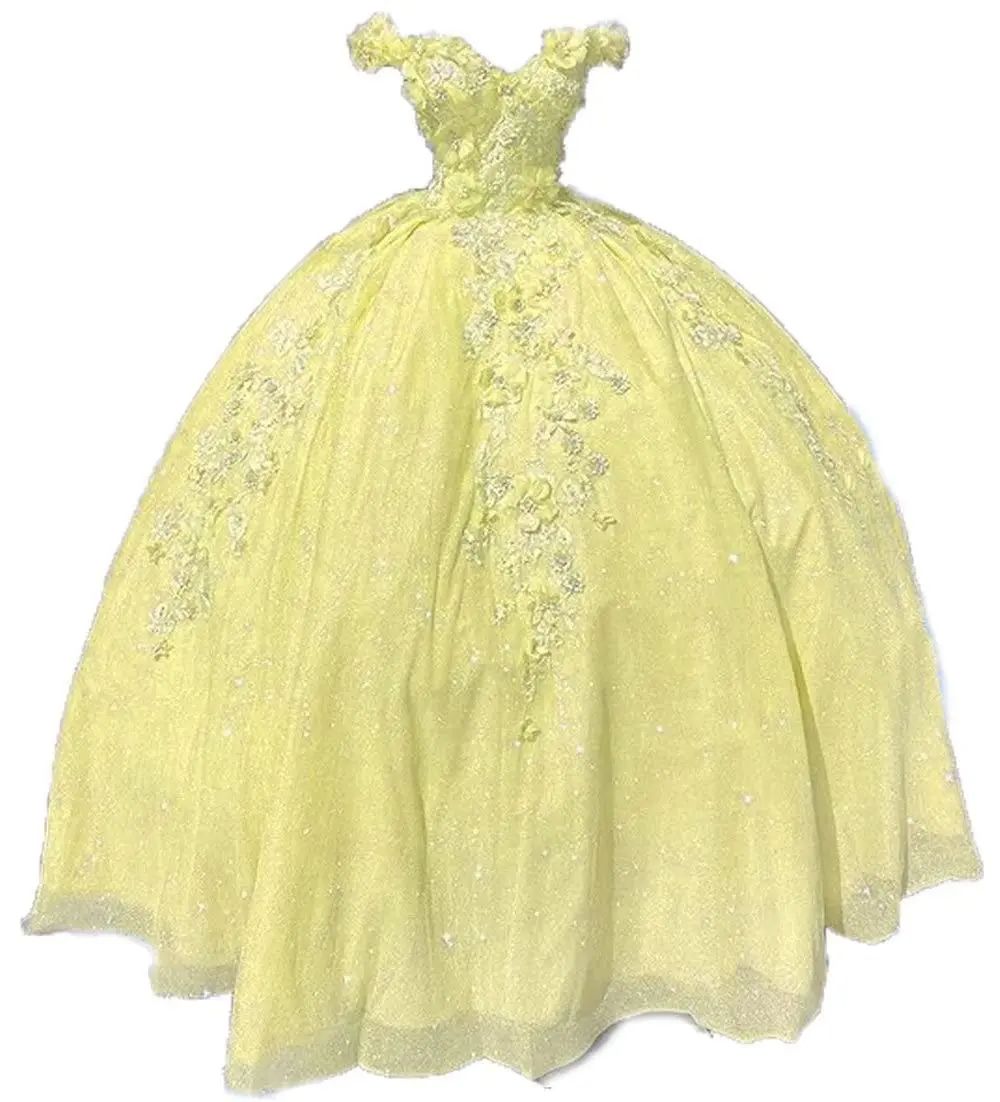 Quinceanera Dresses Glittering Off Shoulder Ball Gown with Appliques Sweet 16 Debutante Party Birthday Vestidos De 15 Anos F07