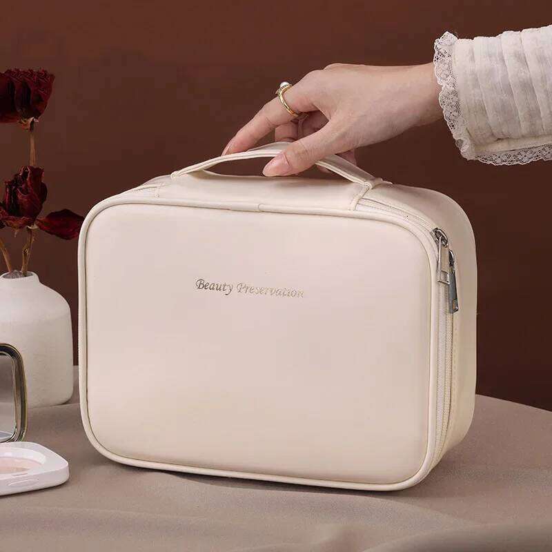 PU Large Capacity Women Tote Makeup Portable Travel Organizer Tolietry Cosmetic Storage Bag Ladies Double Layer Pouch Y260206