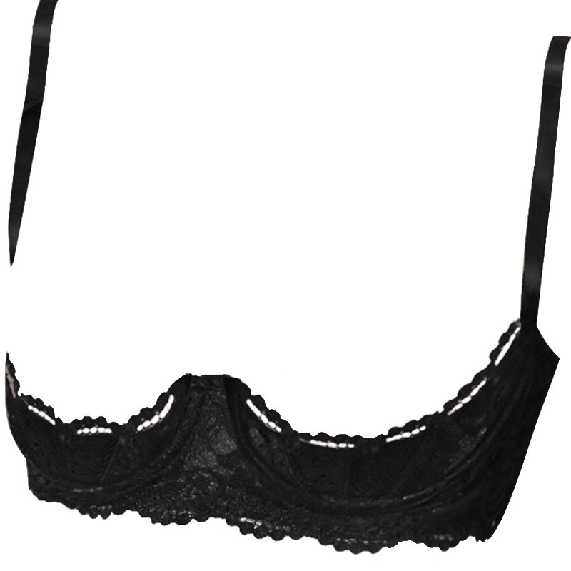 Womens See Through Sheer Lace Lingerie Bare Open Breast Bra 1/4 Cups Push Up Underwire Bra Tops Sexy Open Chest Brassiere 250305