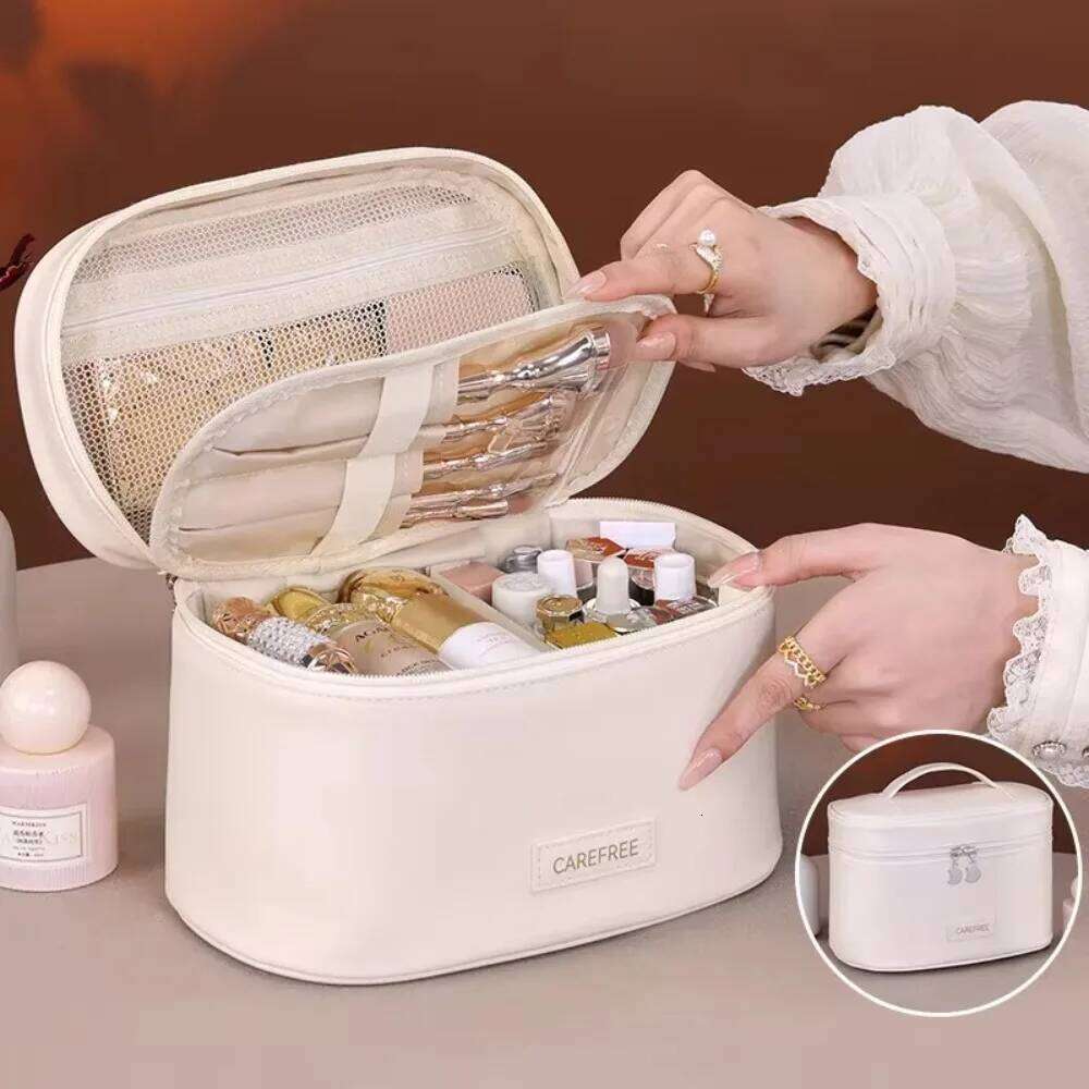Pu Leather Large Capacity Women Cosmetic Travel Makeup Organizer Pouch Tote Tolietry Zipper Storage Bag For Gift Y260206