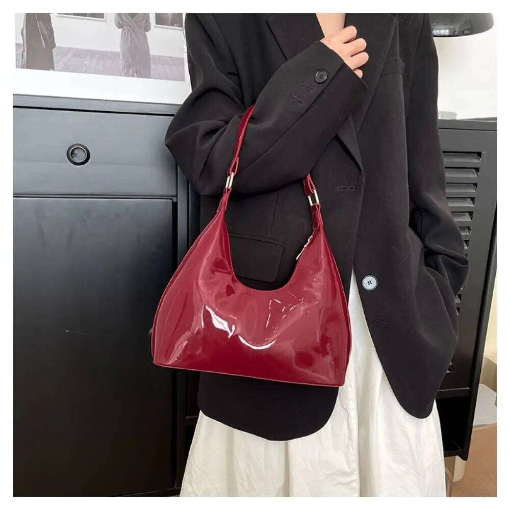 Glossy Fashion PU Leather Solid Purse Women Shoulder Messenger Bag Handbag Y260205