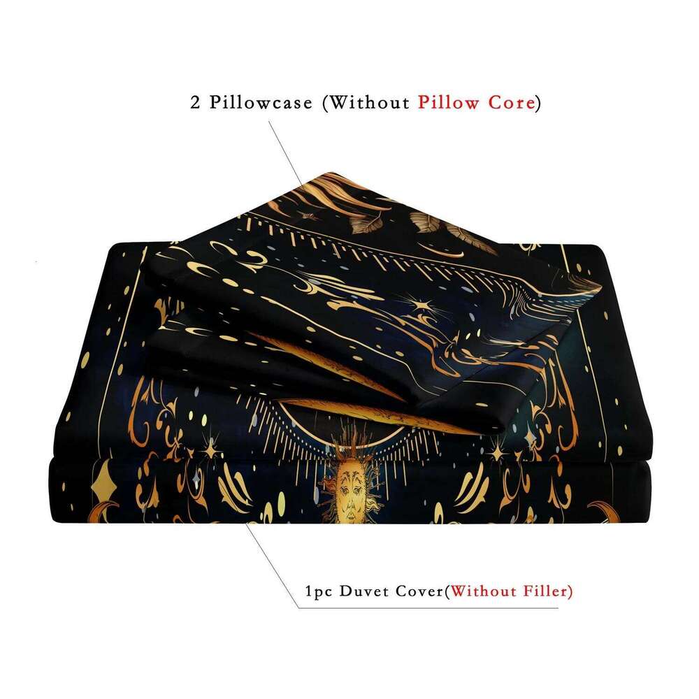 3pcs Super Soft Breathable Golden Sun And Moon Planet Duvet Cover Set At Home Dormitory High Definition Numerical Code Printing XJ260206