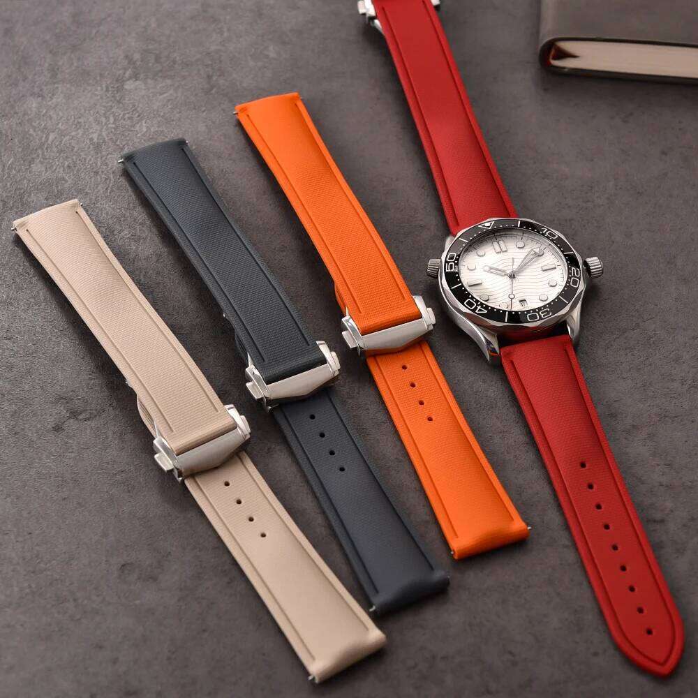 High Quality Woven Pattern FKM Rubber Strap 20mm 21mm 22mm Diving Sports Deployant Watch Bands Quick Release Universal Bracelet Z260207