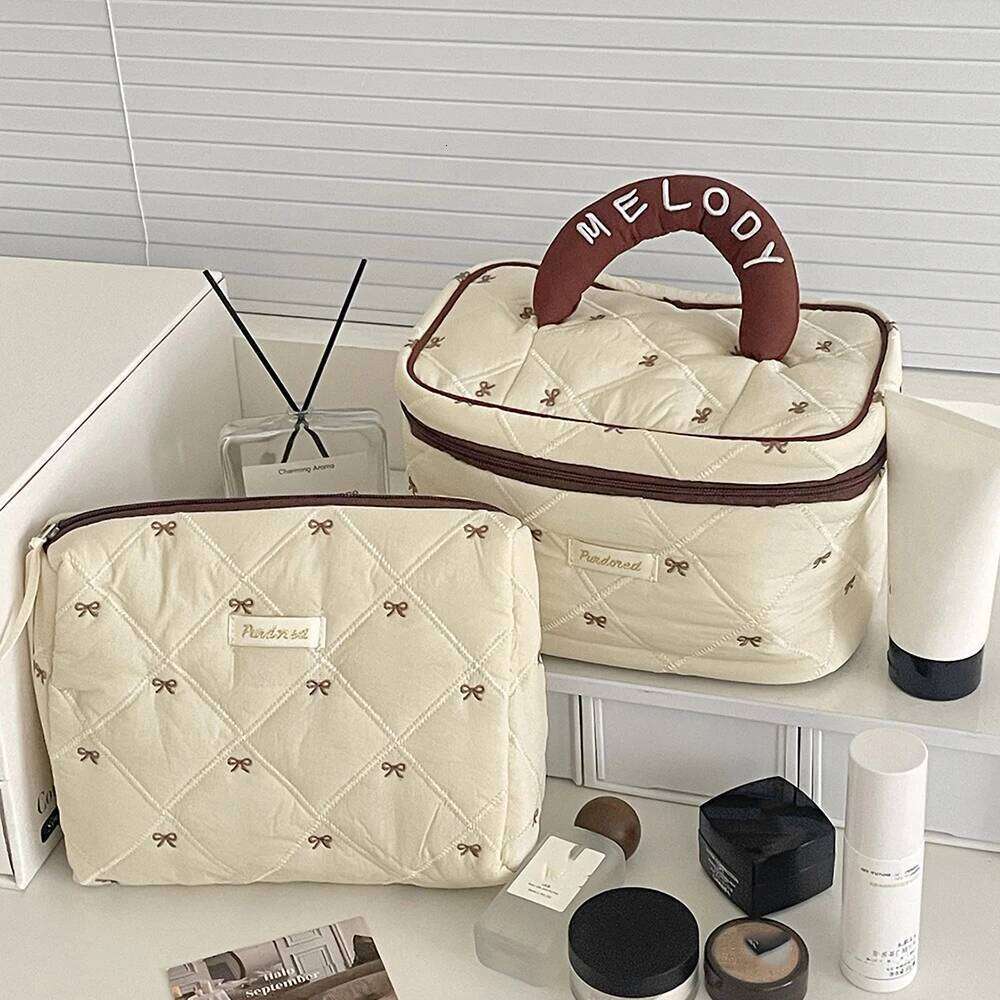 Fashion Brown Bow Cake Women Makeup Zipper Bag Large Capacity Tote Organizer Toiletry Cosmetic Pouch Ladies Make Up Handbag Y260206