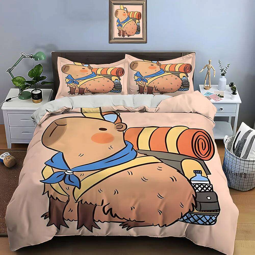 New Cute Cartoon Capybara Print 1 Duvet Cover 2 Pillowcases Adult And Children Bedding Set Luxury Gifts XJ260206