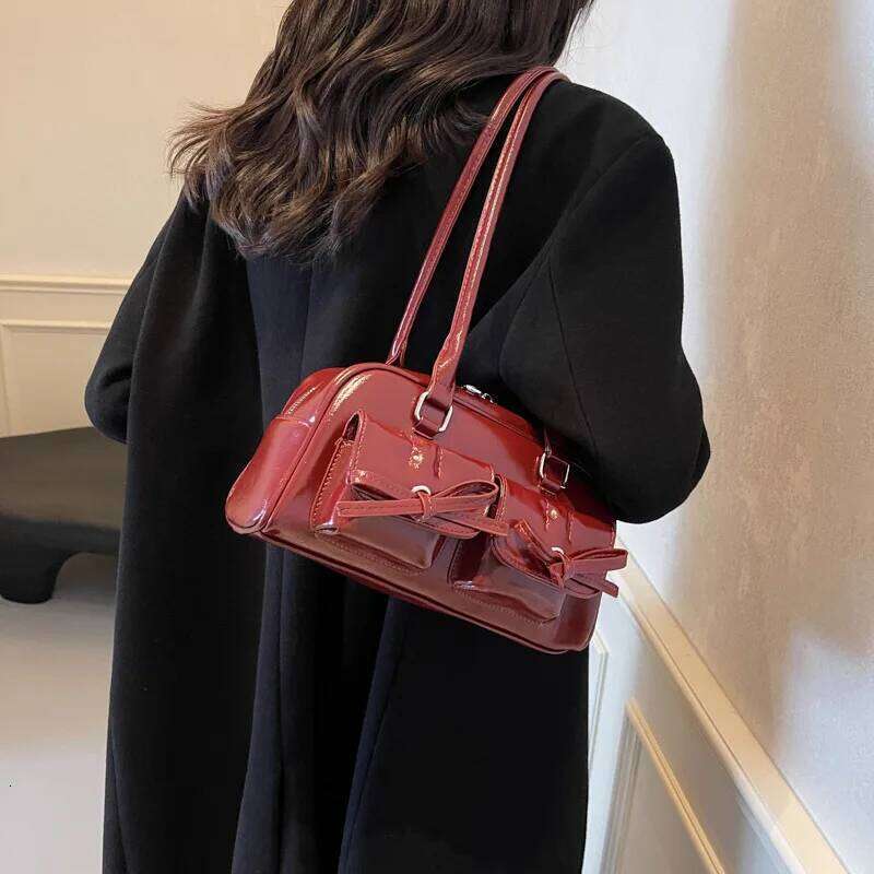 Bow Pocket Design Women's Shoulder Bag Vintage Pu Leather Ladies Small Underarm Bags Fashion Female Luxury Handbags Tote Purse Y260205
