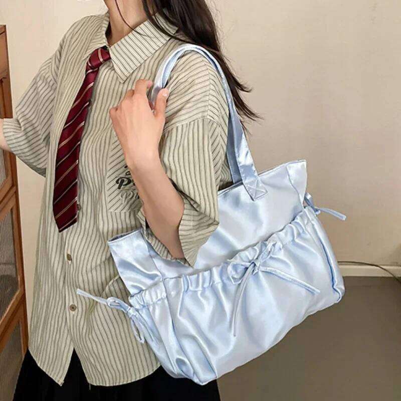 Elegant Bow Womens Shoulder Nylon Pleated Korean Style Fashion Tote Bag Large Capacity Cute Pink Sweet Female Handbag Z260207 - view 5