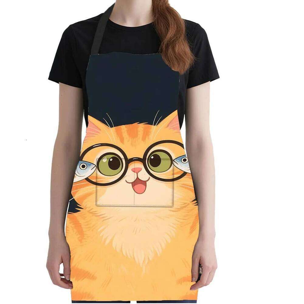 Funny Fish Cat Women Men with Pockets, Adjustable Kitchen Chef Aprons for Cooking Cute Apron S260205