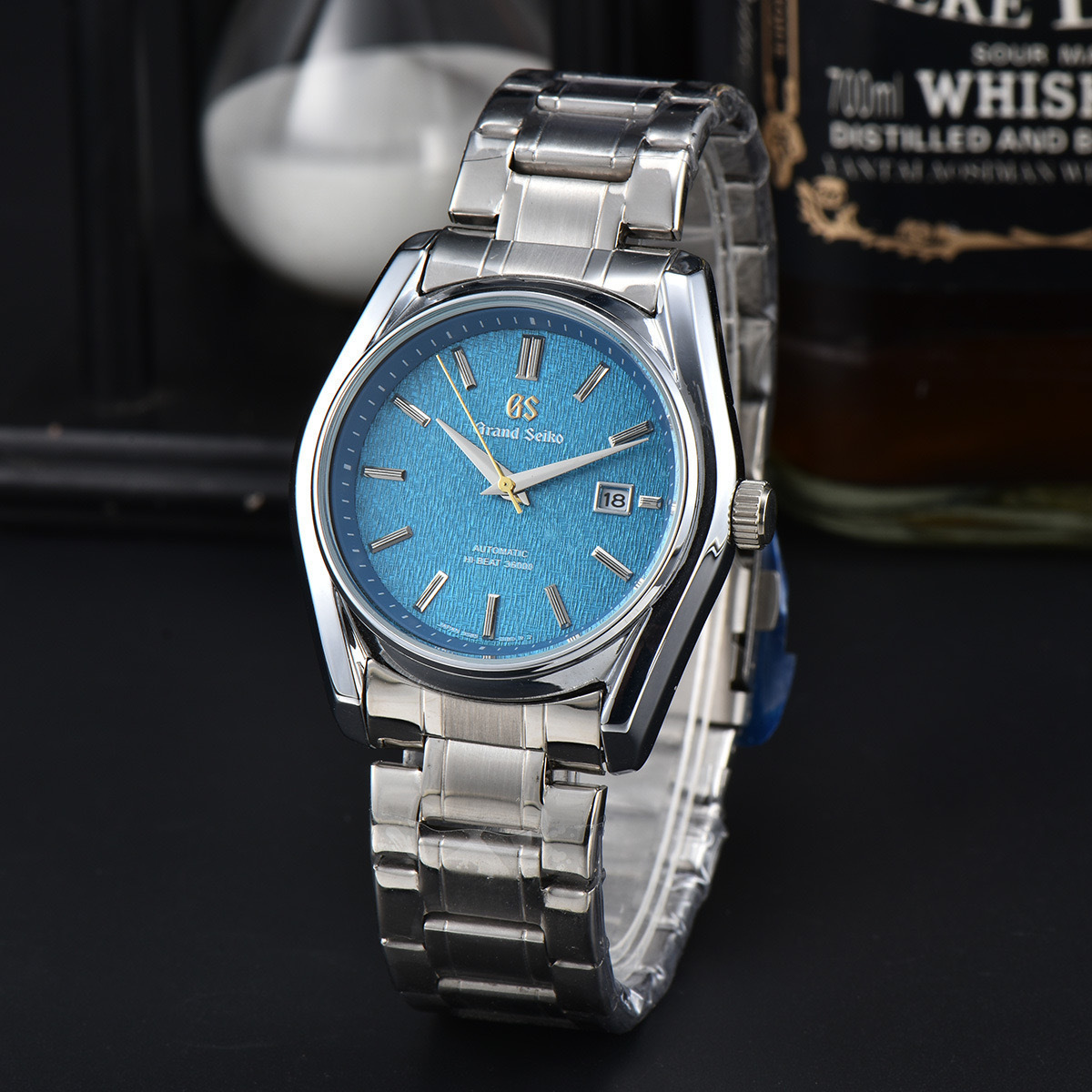 GS Business Scan Second Quartz Watch Mens Casual Wristwatch Fashion with Calendar Steel Band Watch 240716