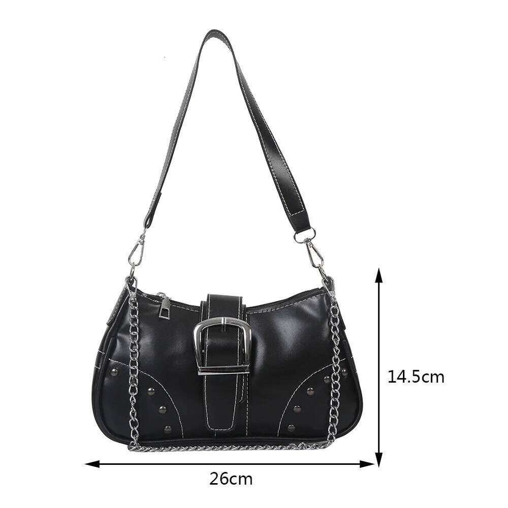 Female Grunge Shoulder Motor Gothic Y2k Chain Handbags Luxury White PU Lether Small Cool Purse Vintage Underarm Bag Z260207 - view 7