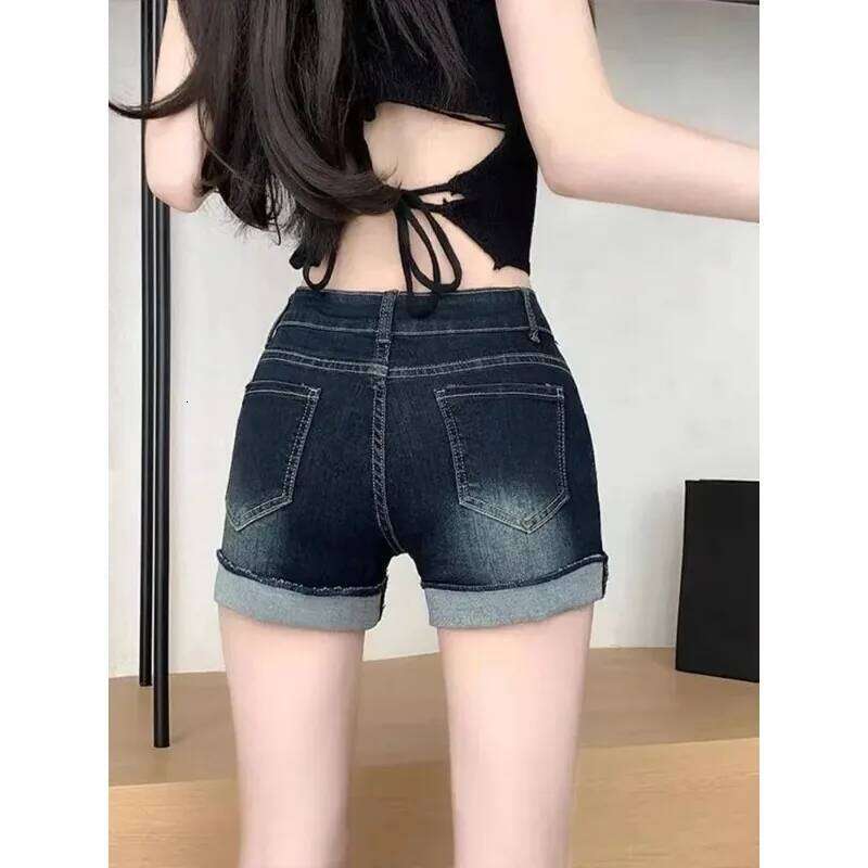Curled Cuffed Denim for Women Summer Retro Low-waisted Tight Elastic Hot Pants Super Shorts XJ260206